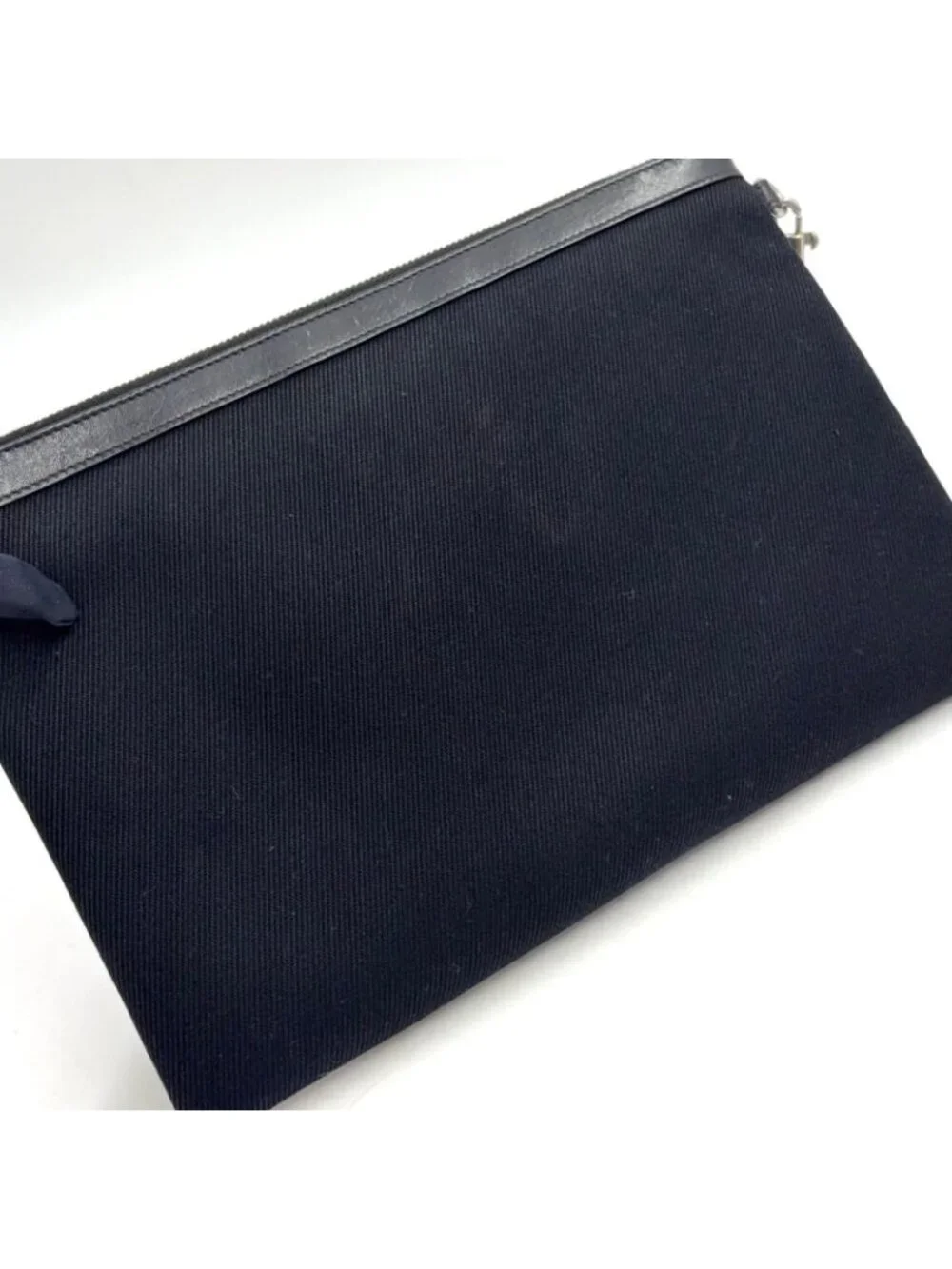 Saint Laurent Paris Rive Gauche Leather Canvas Black Clutch Silver - Picture 6 of 15